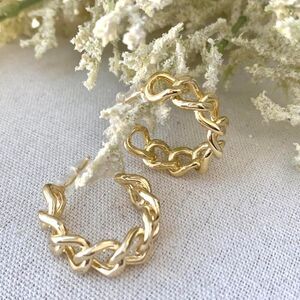 🌟 Minimalist Gold Filled Classic Link Chain Half Hoop Earrings NWT